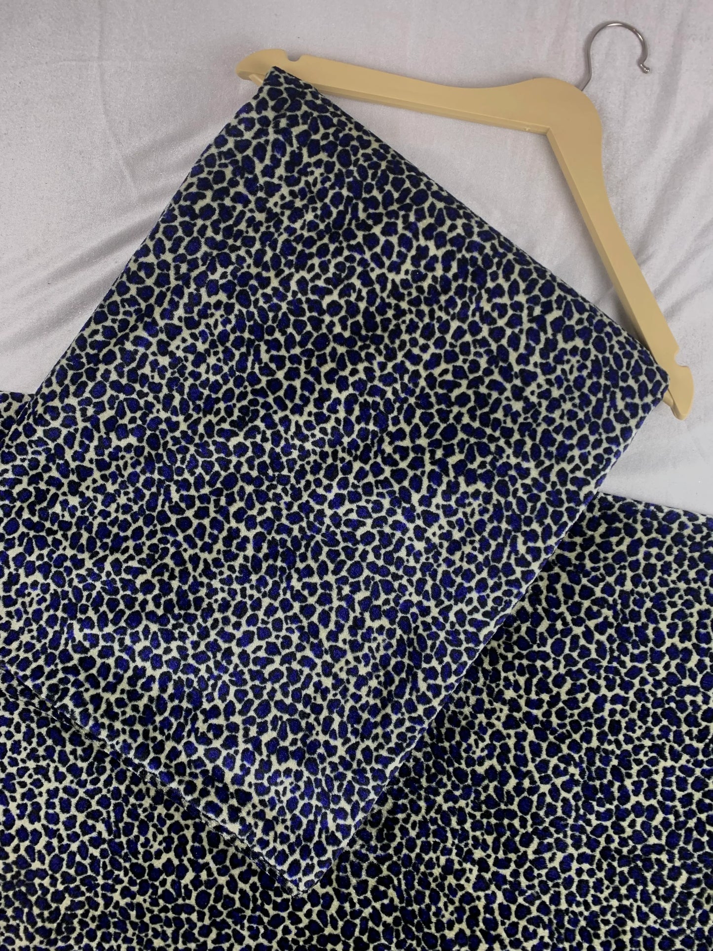 Blue and cream leopard print unstitched lawn fabric on hanger, premium designer material for ladies suits