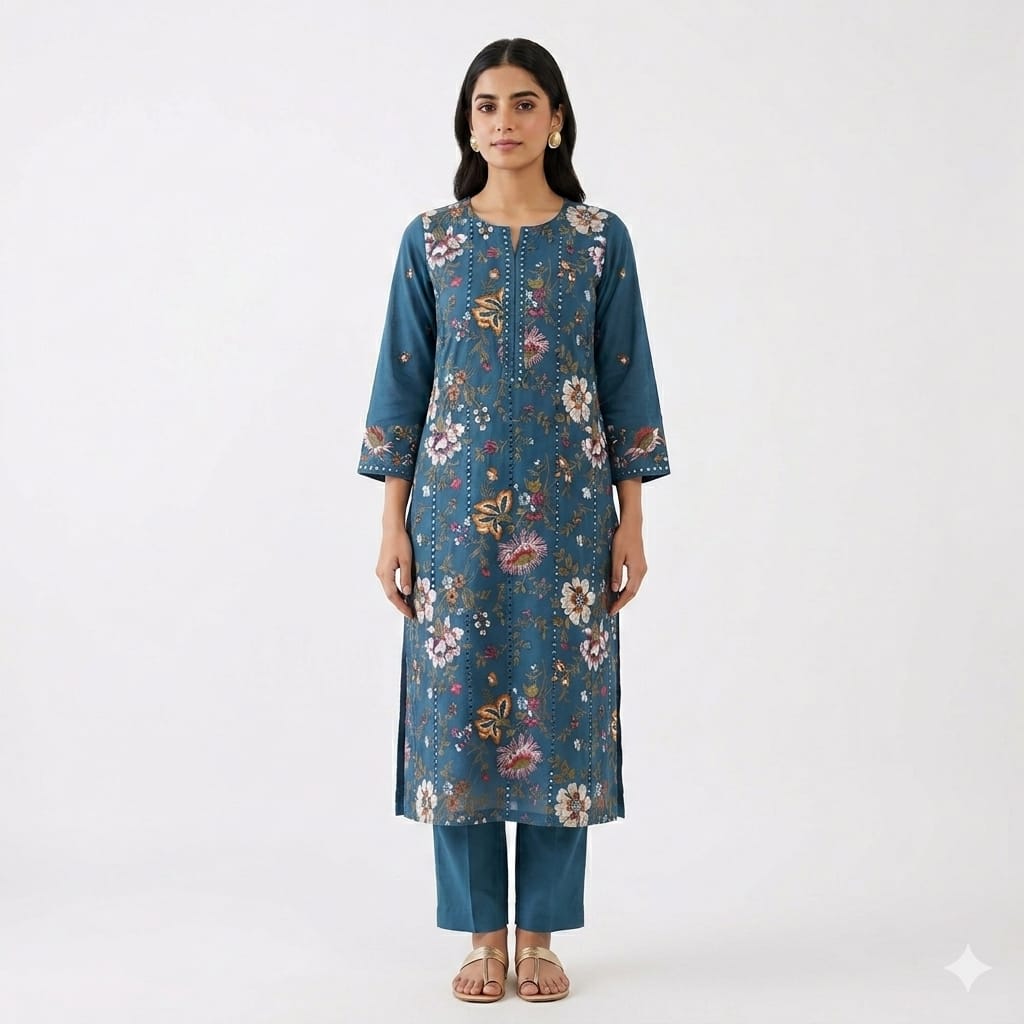 Peacock Blue Embroidery 2pc