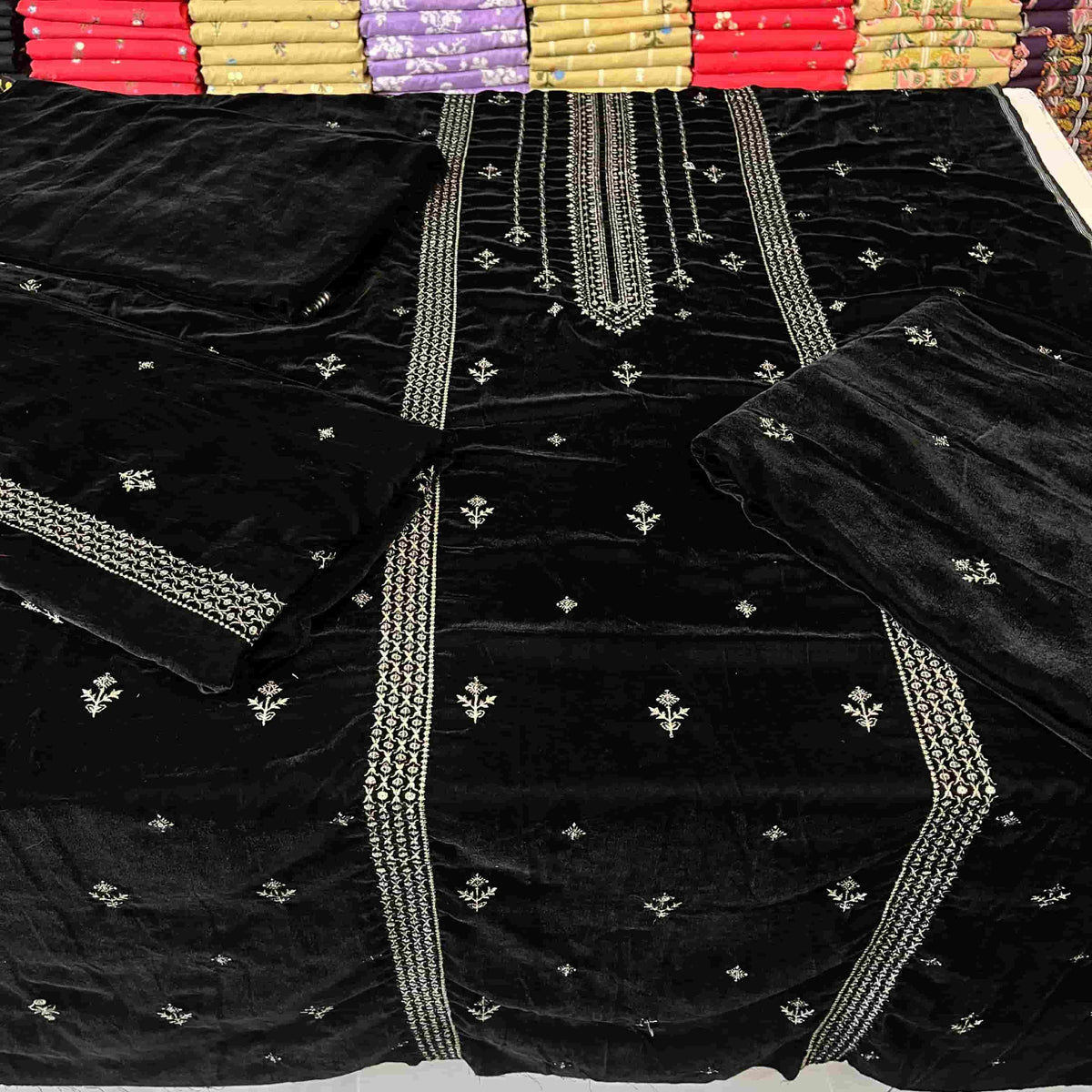 Premium Micro 9000 Velvet 3Pc Embroidered Suit ✨