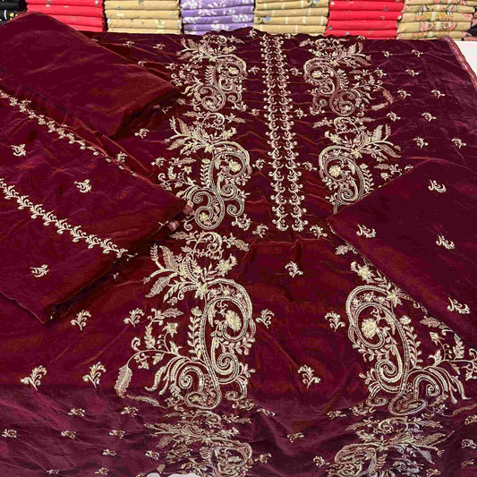 Premium Micro 9000 Velvet 3Pc Embroidered Suit ✨