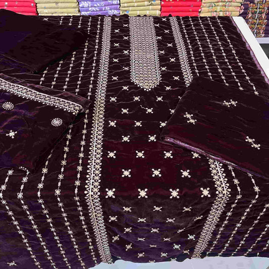 Premium Micro 9000 Velvet 3Pc Embroidered Suit ✨