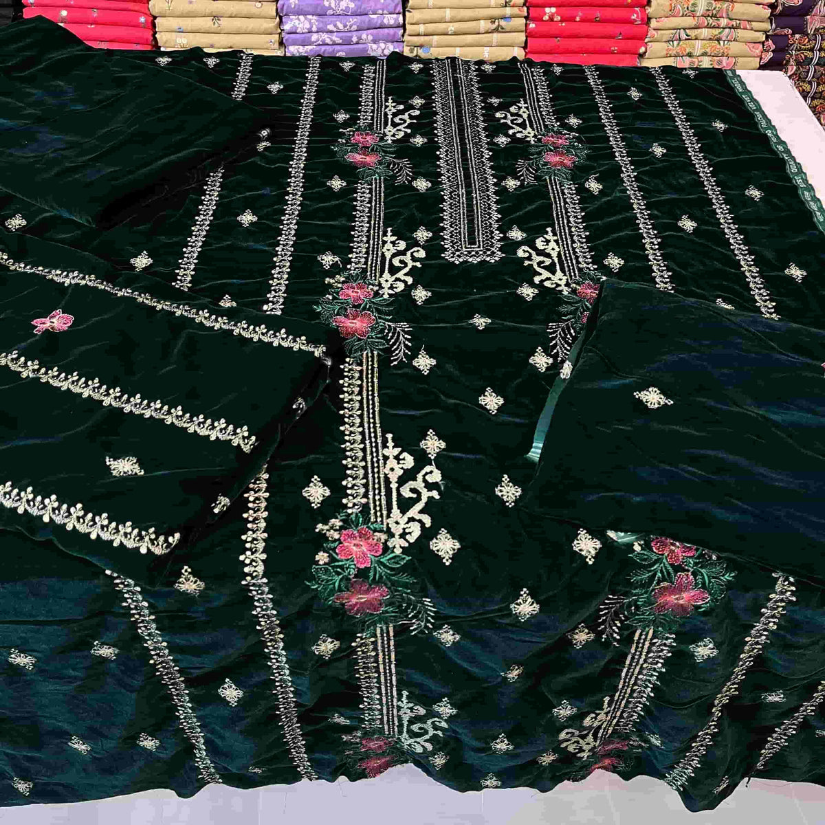 Premium Micro 9000 Velvet 3Pc Embroidered Suit ✨