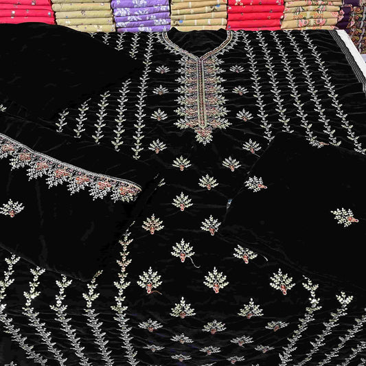 Premium Micro 9000 Velvet 3Pc Embroidered Suit ✨