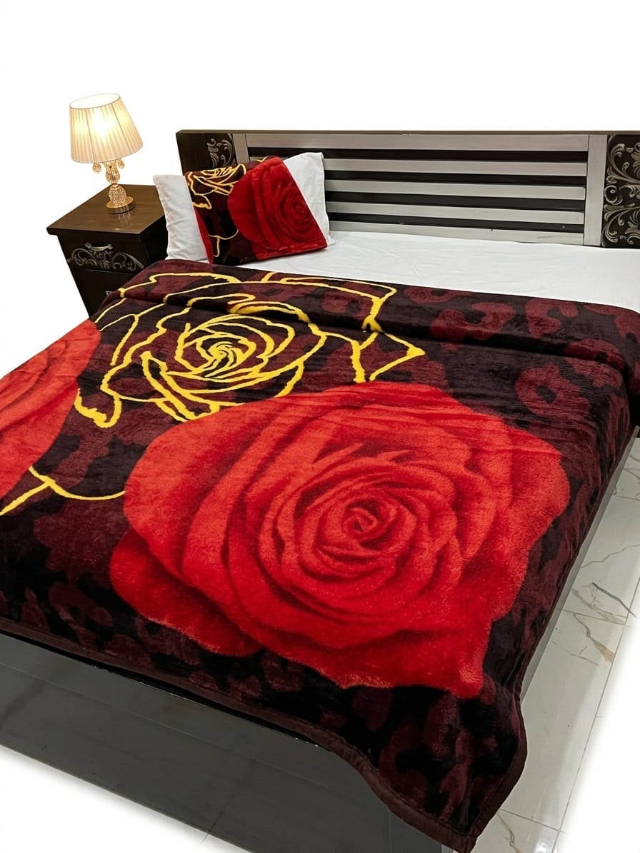 Mughalia premium AC blanket in soft, cozy fabric, shown folded with intricate design details.