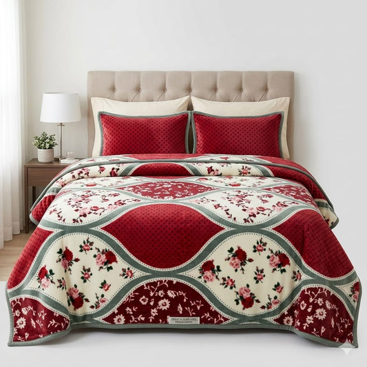 Mughalia luxury all-season AC fleece blanket in soft fabric, shown folded with a cozy texture and elegant design.