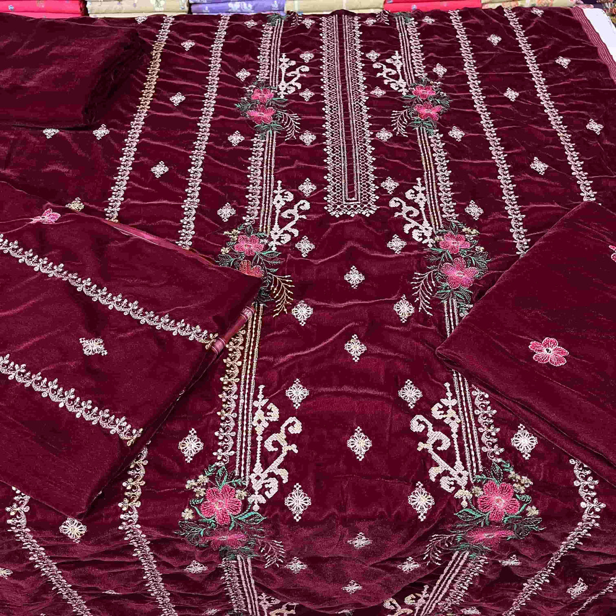 Premium Micro 9000 Velvet 3-Pc Embroidered Suit ✨