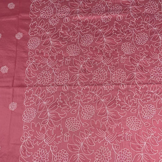 Pink lawn fabric with white floral embroidery, ideal for designer unstitched suits and premium clothing.